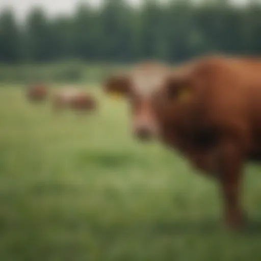 A serene pasture with grazing cattle representing the essence of beef production.