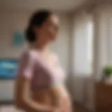 A serene environment depicting a pregnant individual using a fetal heart rate monitor at home.