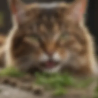 A domestic cat exhibiting a playful reaction to catnip