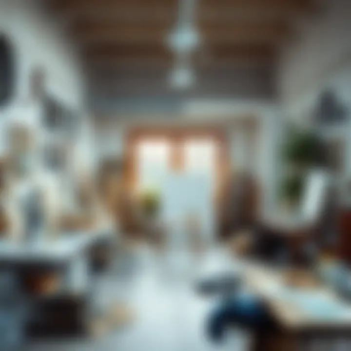 An art studio featuring various artistic materials and an open layout, encouraging creative expression.