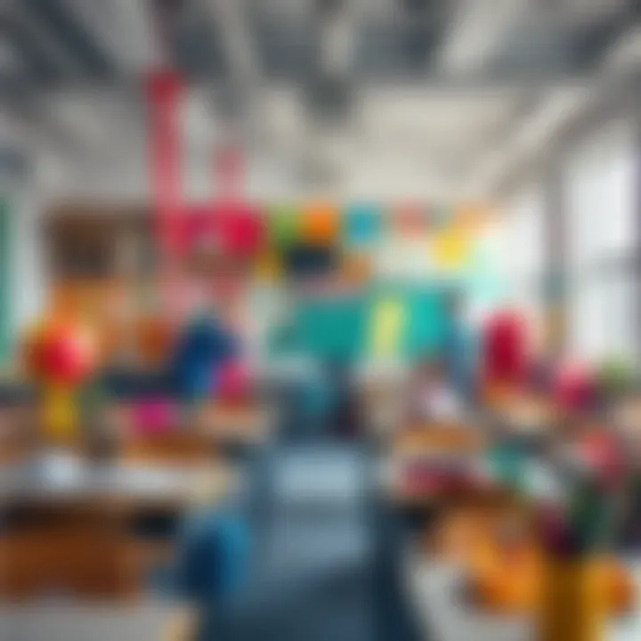 A vibrant classroom filled with diverse learning tools and colors, symbolizing an inspiring educational environment.