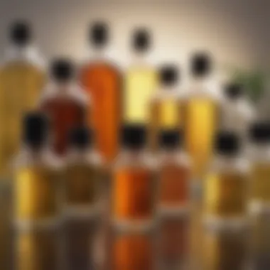 Exploring Carrier Oil and Essential Oil Varieties Variety of carrier oils displayed with essential oils in glass bottles