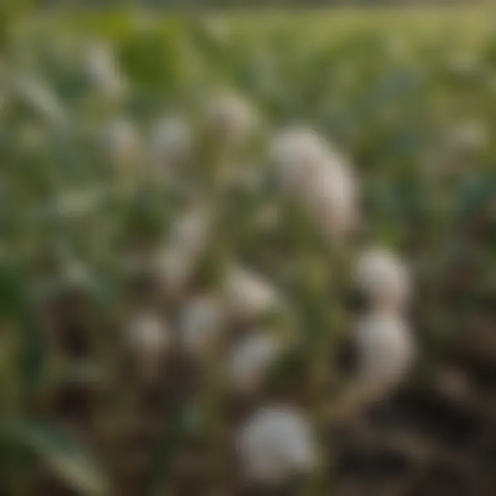 Close-up of soybean crops affected by white mold