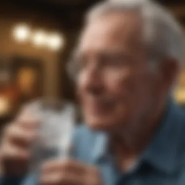 Elderly Individual Enjoying Hydration An elderly person enjoying a thickened drink, highlighting importance