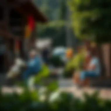 A scenic view of daily life in a Blue Zone, emphasizing active lifestyles and nature engagement.