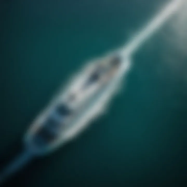 Aerial view of coastal ferry navigating through turquoise waters