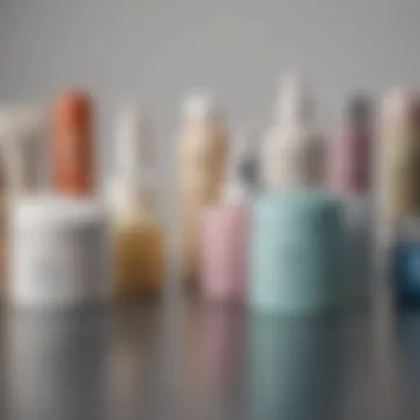 A close-up view of various desensitising cream containers showcasing their unique designs and labels.