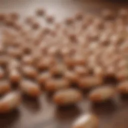 Close-up of Lactobacillus acidophilus capsules on a wooden surface