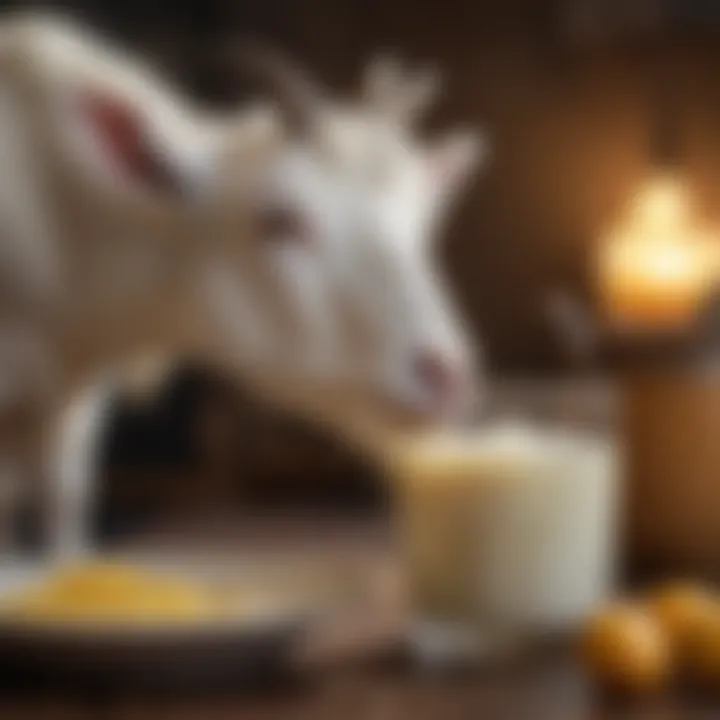 An artistic representation of goat milk being transformed into ghee, highlighting the transformation process