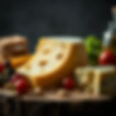 An artistic representation of cheese paired with healthy foods
