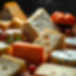 A variety of cheese types showcasing their textures and colors