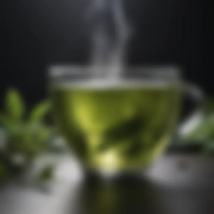 A steaming cup of green tea rich in antioxidants