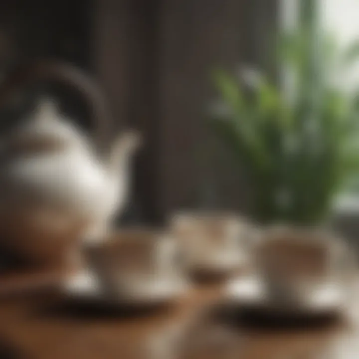 A serene setting with a teapot and cups promoting relaxation