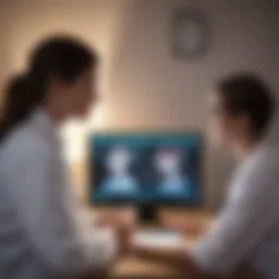 A doctor consulting with a patient via a digital device