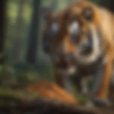 Feeding in the Wild A tiger consuming its prey in a natural habitat.