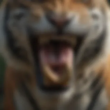 Nature's Ultimate Hunter A close-up of a tiger's teeth and powerful jaws.
