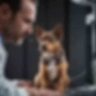 Veterinarian Utilizing Breed Detection Technology Veterinarian using a dog breed detector in a clinical setting.