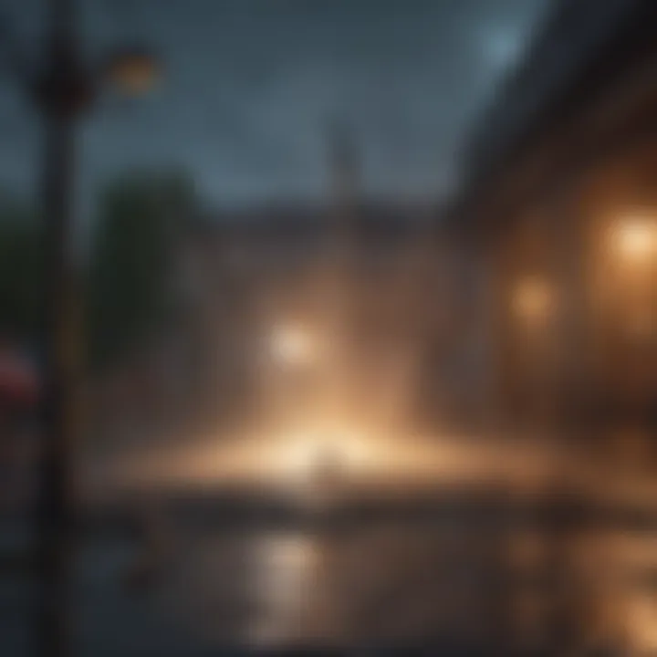 Depiction of a deluge sprinkler system effectively managing a fire hazard.