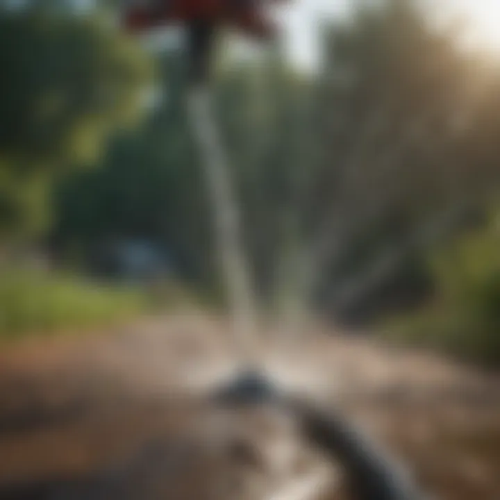 Close-up of a robotic sprinkler system delivering water