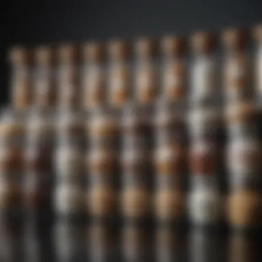 Diverse Sugar Substitutes Showcase A close-up view of various sugar substitutes displayed in small jars.