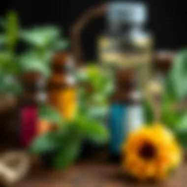 Nature's Remedies: Essential Oils and Botanicals Close-up of essential oils and fresh herbs