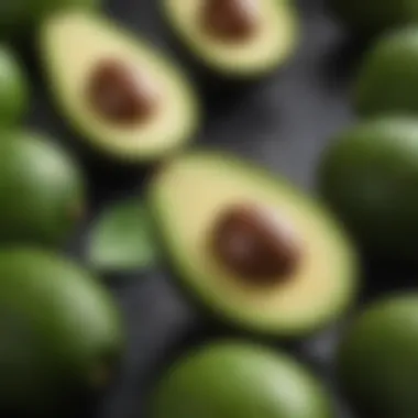 Close-up of avocados showcasing their creamy texture and rich green color.