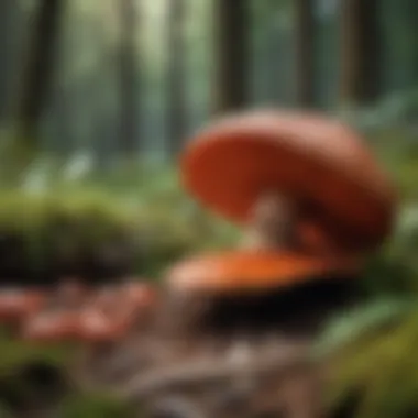 Ganoderma Lucidum in Its Natural Environment Illustration of Ganoderma lucidum mushroom in natural habitat