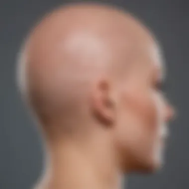 Detailed representation of alopecia areata patches on the scalp.