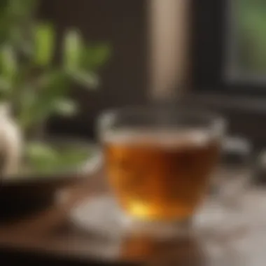 A close-up of a delicate tea cup with calming herbal tea