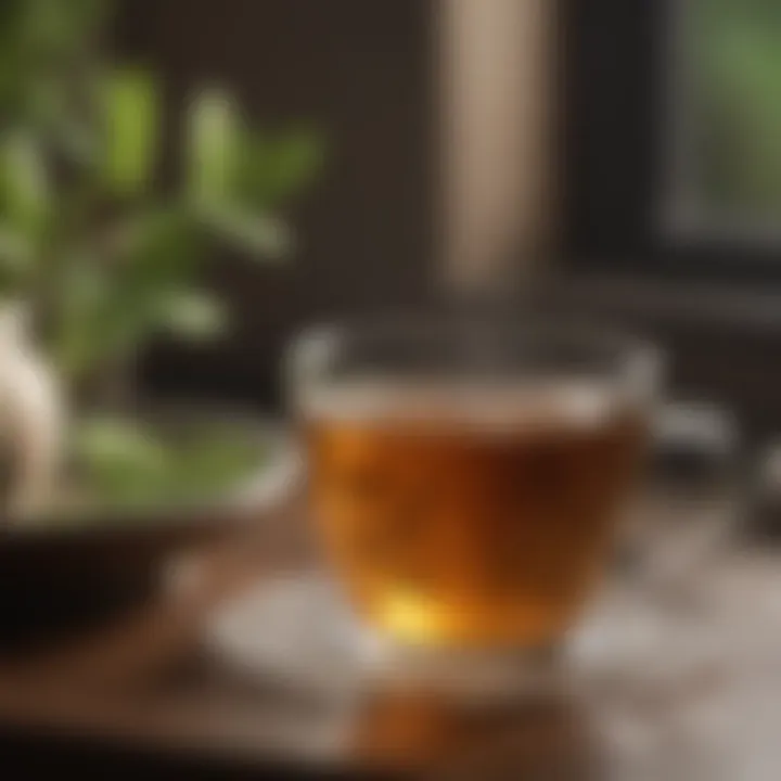 A close-up of a delicate tea cup with calming herbal tea