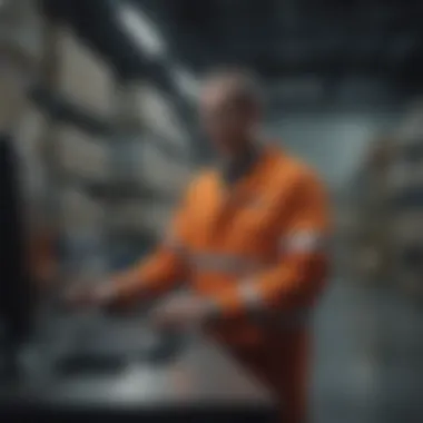 A logistics professional analyzing data on a computer to address supply chain issues.