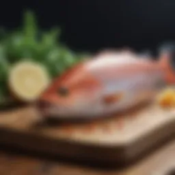 Freshly caught fatty fish on a wooden board