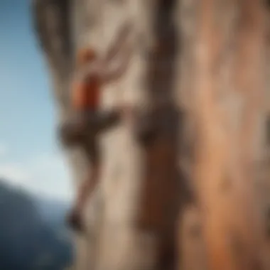 A climber showcasing dynamic movement on a vertical rock face, emphasizing technique and skill.