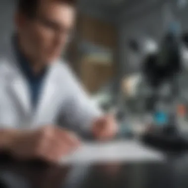 Laboratory technician analyzing stool card test results