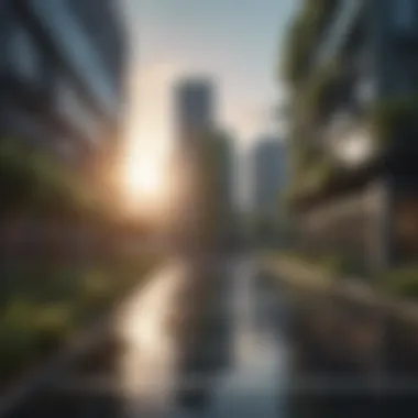 An urban environment featuring solar panels and green architecture.