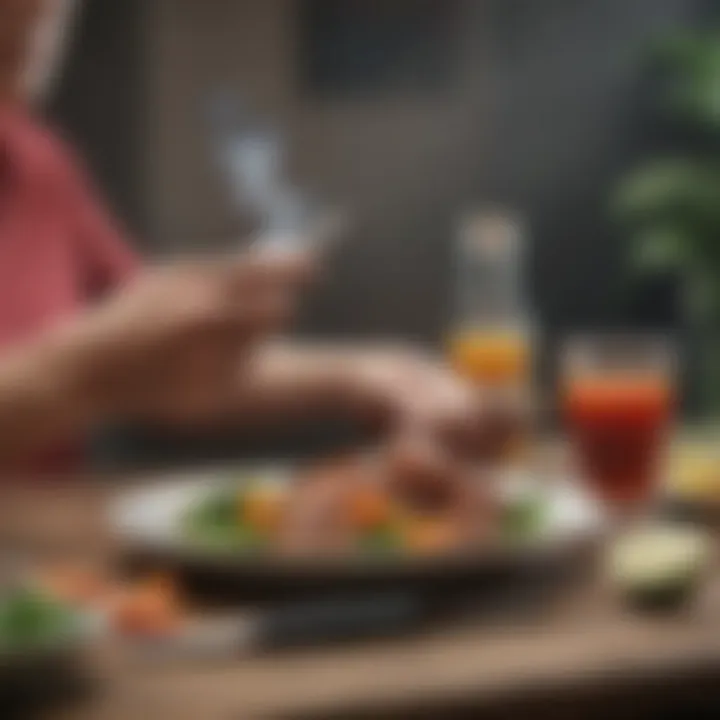 A serene image of a healthy lifestyle, showcasing a balanced diet and exercise