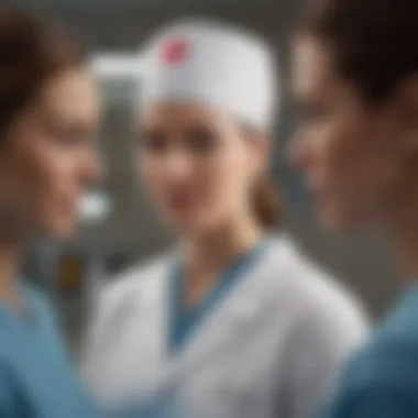Nurse collaborating with a healthcare team in a clinical setting
