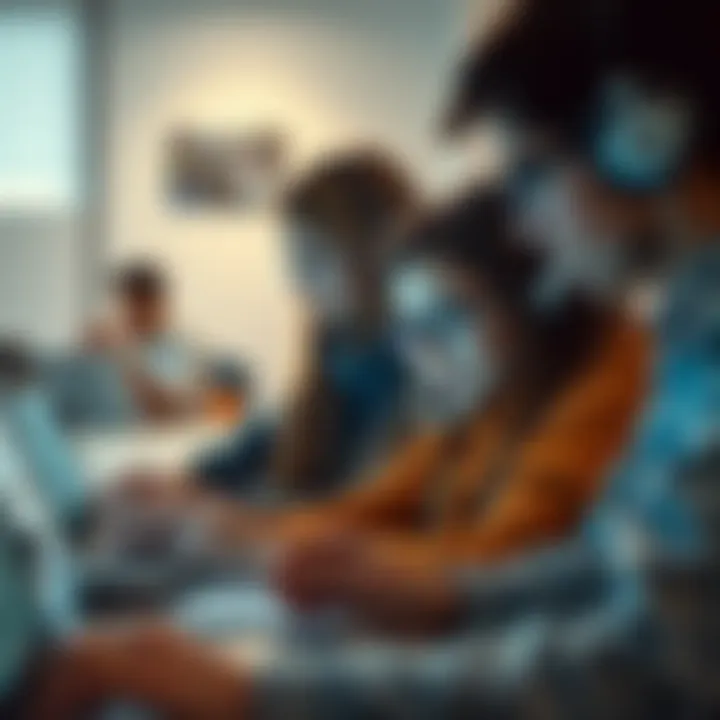 Students collaborating on a digital project