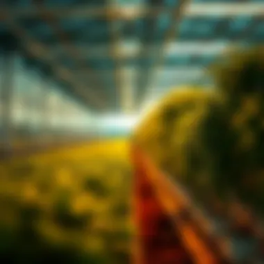 LED lights illuminating a greenhouse