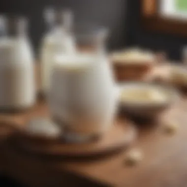 A close-up of lactose-free milk alternatives on a wooden table