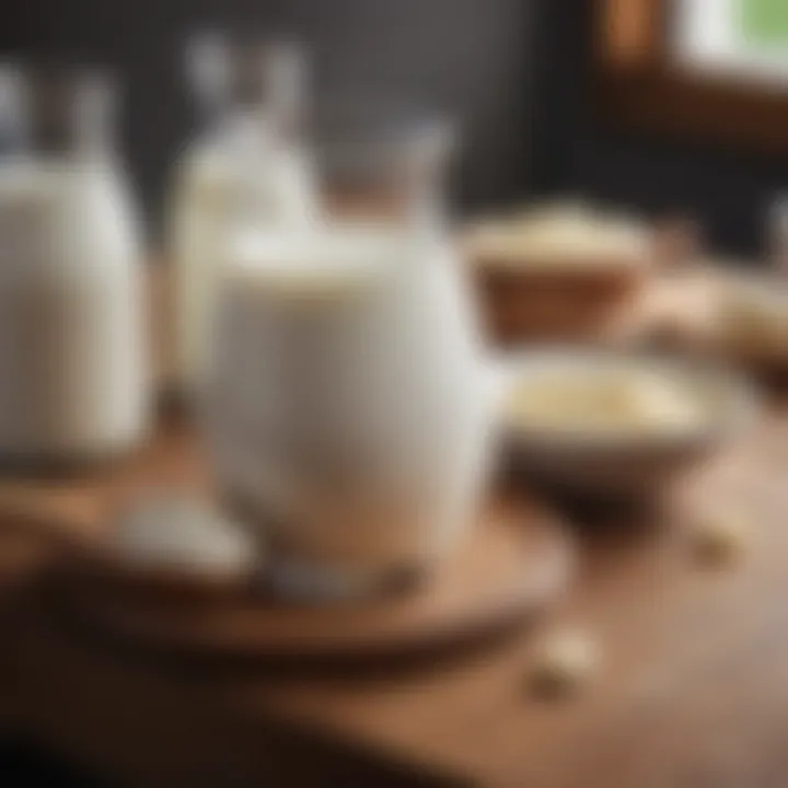 A close-up of lactose-free milk alternatives on a wooden table