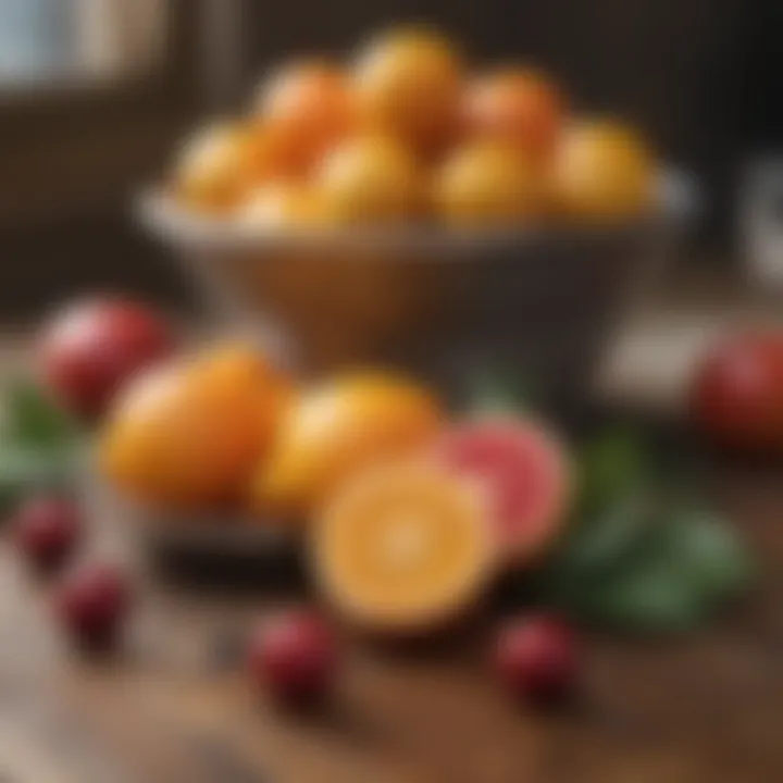 Fresh vitamin C-rich citrus fruits on a wooden table