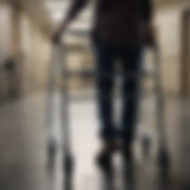 Utilizing a Walker During Stroke Rehabilitation An individual using a walker in a rehabilitation setting