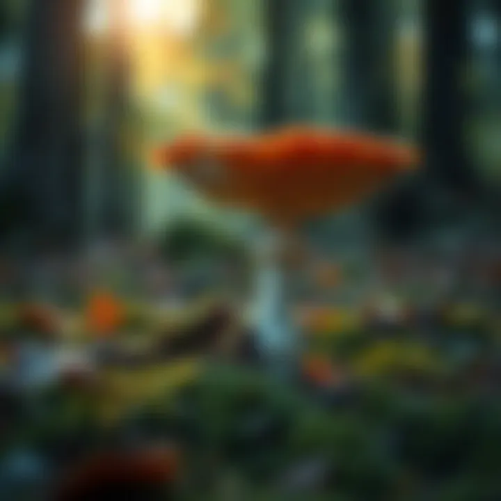 Tiger Sawgill Mushroom in Its Natural Habitat A natural habitat scene depicting the tiger sawgill mushroom growing in a forest environment.