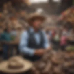 An auctioneer conducting a lively auction in a Mexican market setting