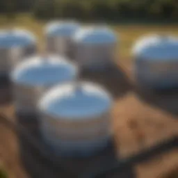 Overview of various farm gasoline storage tanks