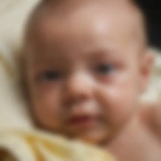 A newborn with jaundice displaying skin discoloration