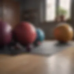 Pilates mat with props arranged neatly