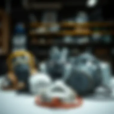 Different types of respirators displayed on a table