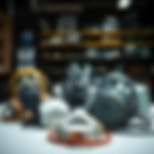 Different types of respirators displayed on a table